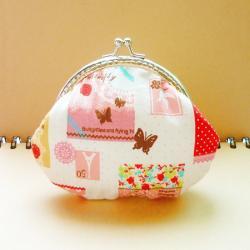 Small Metal Frame Pouch with Flower Pin - Butterfly - Pink Framed Coin Purse - Purse Frame - Gift under 20
